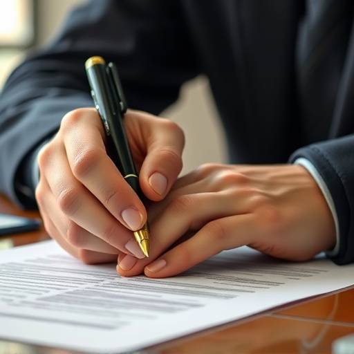 A close-up image showing hands signing a legal agreement.