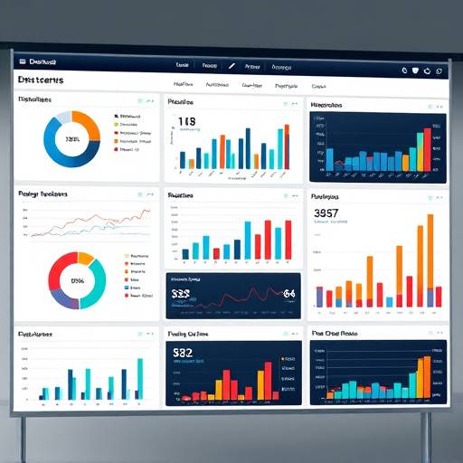 A dashboard displaying various charts and graphs, visualizing key performance indicators.