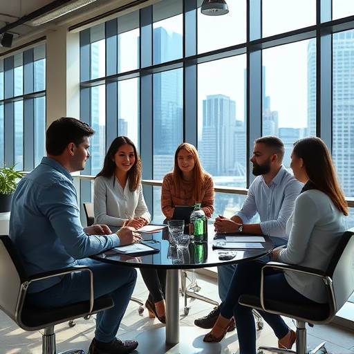 A diverse team discussing analytics insights in a modern Chicago office.