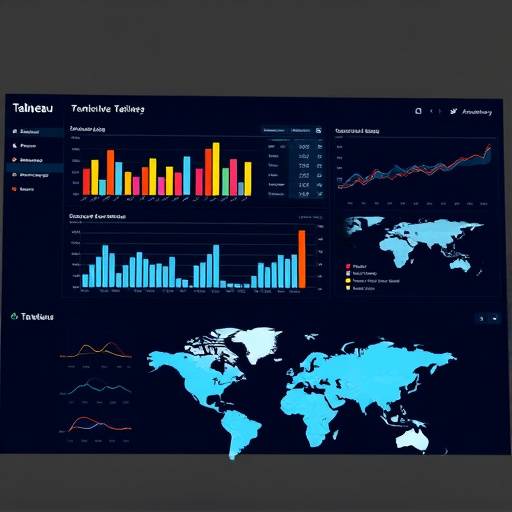 A screenshot of a Tableau dashboard, showcasing various data visualizations such as bar charts, line graphs, and geographical maps.
