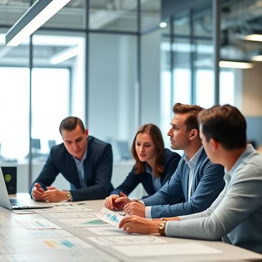 A team of data analysts collaborating around a table, discussing data insights.