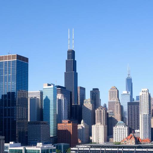 A view of the Chicago skyline showcasing various high-rise buildings and real estate developments.