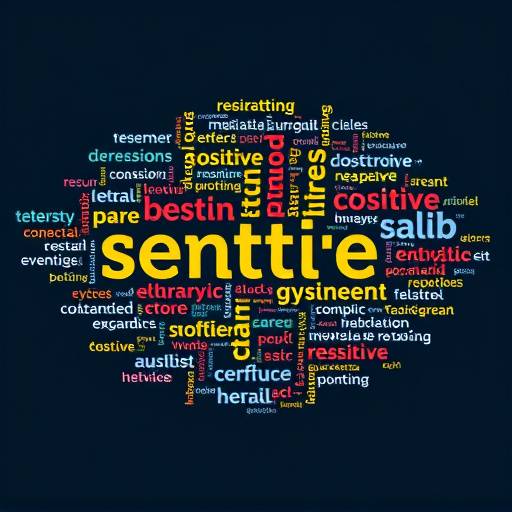 A word cloud visualizing sentiment analysis results from social media data, showing positive, negative, and neutral sentiments.