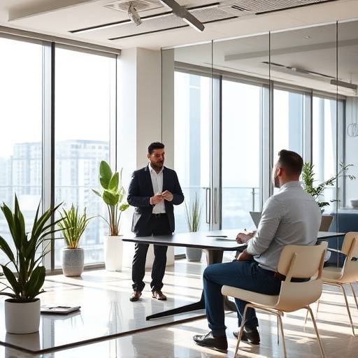 Consultants discussing data strategy in a modern office setting.